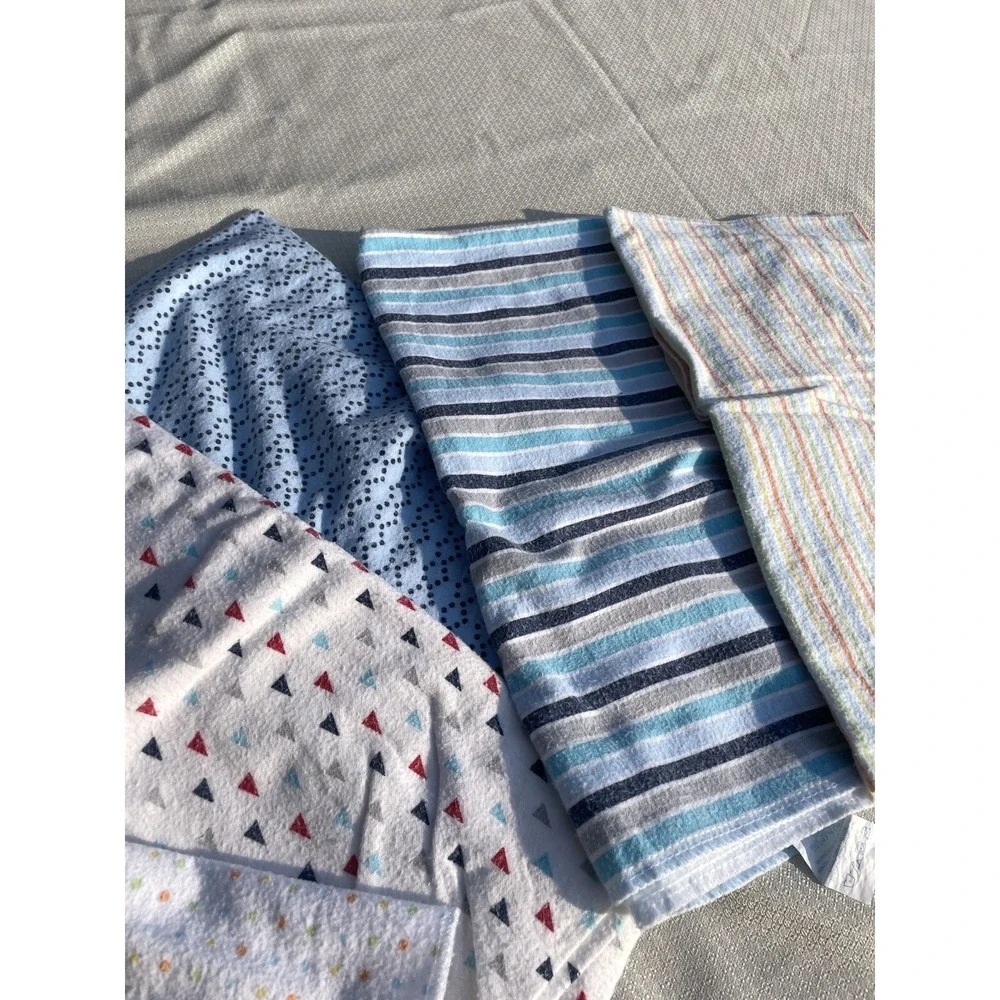 Lot Of 5 Cotton Muslin Baby Infant Swaddle Blankets Gerber Garanimals Stripes